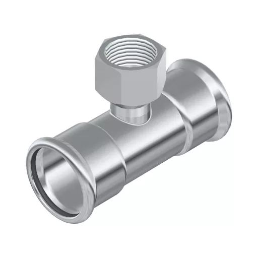 FixTrend Inox press T-idom rozsdamentes acélból, menetes ággal, 42-3/4"-42 mm, oldalnézet