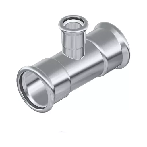 FixTrend Inox press szűkített T-idom 88.9-22-88.9 mm, rozsdamentes press-idom három csatlakozóval
