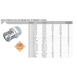   FixTrend Inox press külső menetes átmeneti idom, 28 mm x 1"
