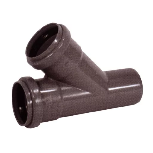Barna PVC lefolyóág 45°, 40/32 mm, tokos csatlakozásokkal, oldalnézetből