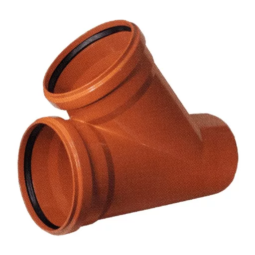Barna PVC KG csatorna ágidom 45°-os elágazással, tömítőgyűrűs tokvégekkel, 125/110mm