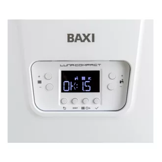 BAXI Luna Compact 1.24 ERP fali kondenzációs gázkazán fehér burkolattal, LCD kijelzővel, elölnézet