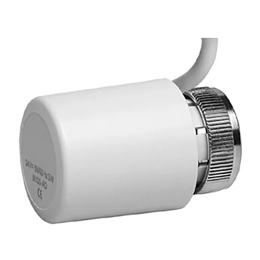 Honeywell M100 termoelektromos fej fehér házzal, króm hollandi anyával és csatlakozókábellel