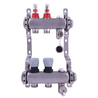   DELTA inox 2 körös szelepes osztó-gyűjtő áramlásmérővel, Eurokónuszos, 1"x3/4"