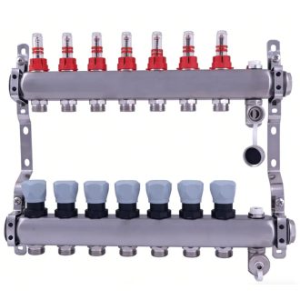   DELTA inox 7 körös szelepes osztó-gyűjtő áramlásmérővel, Eurokónuszos, 1"x3/4"