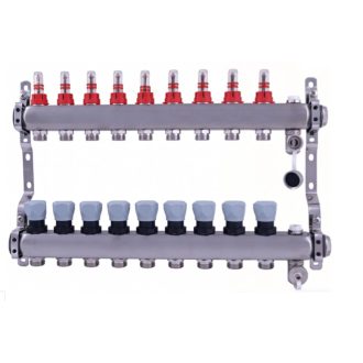   DELTA inox 9 körös szelepes osztó-gyűjtő áramlásmérővel, Eurokónuszos, 1"x3/4"