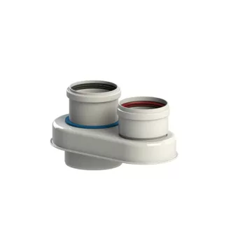 Tricox PAD0580 osztó adapter PPs/alu 110/160 két 110 mm-es csatlakozócsonkkal, ferde nézet
