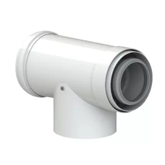Tricox PAET05 koncentrikus ellenőrző T idom PPs/alu 110/160 mm, fehér ellenőrzőnyílással