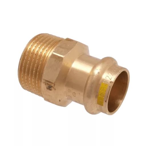 Réz Press átmeneti idom gázra, külső menettel és sárga gázjelöléssel, 28 mm x 1