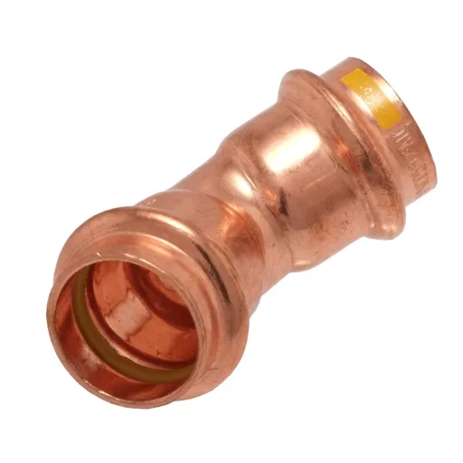 IBP PG5041 réz press ív gázra, 45°, 2 tokos 15 mm, sárga gázjelöléssel