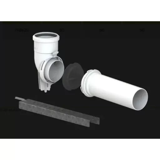 TRICOX PRBK20 egyfalú bekötő könyök rövidített tartó sínnel PPs 80 mm