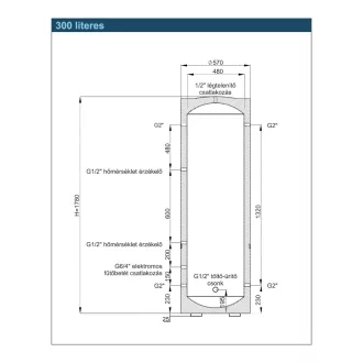 CONCEPT Inox 300 literes álló henger alakú puffertároló fehér PUR szigeteléssel, elölnézet