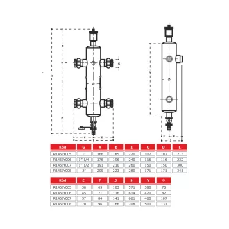   GIACOMINI R146IY hidraulikus váltó szigeteléssel, 4 hollandival, ürítővel és légtelenítővel, 8.5m3/h, 150kW, 2"