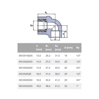   EKOPLASTIK PP-R 90° süthető könyök idom fém menettel, 20 mm x 1/2" B
