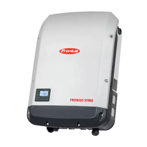 Fronius Symo 10.0-3-M-L light napelem inverter fehér házzal, LCD kijelzővel, ferde nézetből