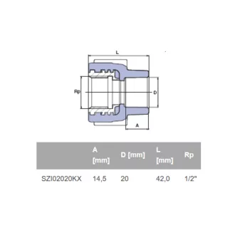   EKOPLASTIK PP-R belső fém menetes szárnyas átmeneti idom, 20 mm x 1/2" B