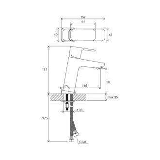   RAVAK 10° Free TD F 014.00 mosdó csaptelep leeresztőszelep nélkül, 170 mm