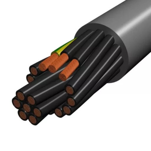 YSLY-JZ vezérlőkábel keresztmetszete fekete PVC köpennyel, sodrott réz erekkel és zöld-sárga védővezetővel