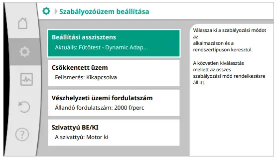 A Wilo keringető szivattyú kezelőfelületének funkciói