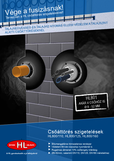 HL 800/110 szigetelt csőátvezetés faláttöréshez bitumengallérral, DN110 – prospektus